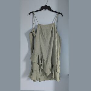 Blue Rain Sage Green Tiered Ruffle Dress Open Tie Back Size M